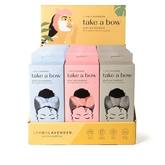 New in box lemon lavender take a bow plush spa headband grey - Picture 4 of 5